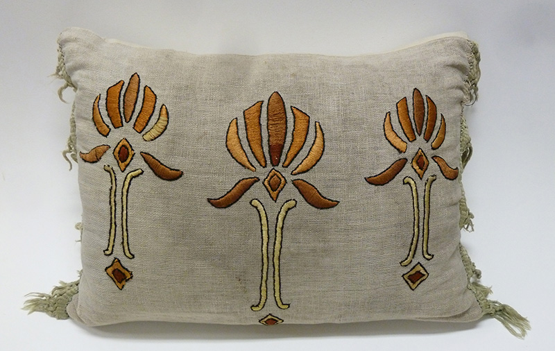 Linen Pillow with Floral Embroidery; Lotus Pattern #7014 by Richardson Silk Company (ca. 1910); T. Patterson